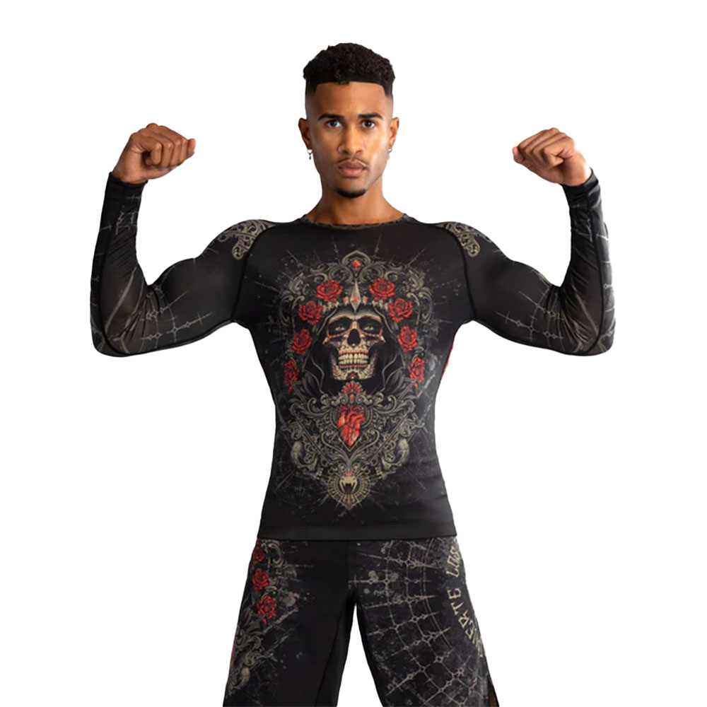 Venum Santa Muerte 5.0 Men's Long Sleeve Rashguard - Deep Black/Gold