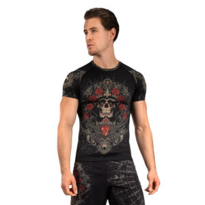 Venum Santa Muerte 5.0 Men's Short Sleeve Rashguard - Deep Black/Gold