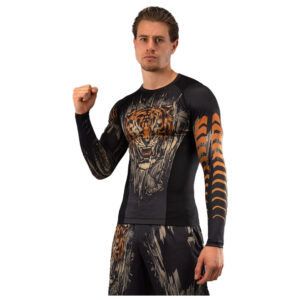 Venum Tiger Men's Long Sleeve Rashguard - Black/Neon Orange